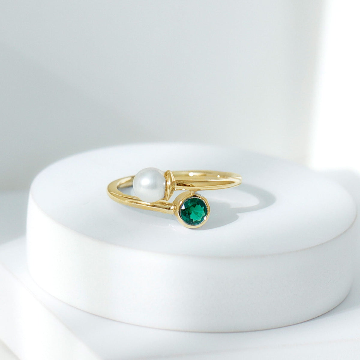 Freshwater Pearl Emerald Toi Et Moi Promise Ring