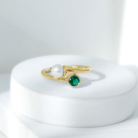 Freshwater Pearl Emerald Toi Et Moi Promise Ring