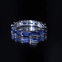 Certified Emerald Cut Lab Grown Blue Sapphire Eternity Band Ring in East West Style