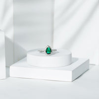 Certified Lab Grown Emerald Teardrop Engagement Ring with Diamond Halo