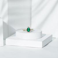 Certified Lab Grown Emerald Teardrop Engagement Ring with Diamond Halo