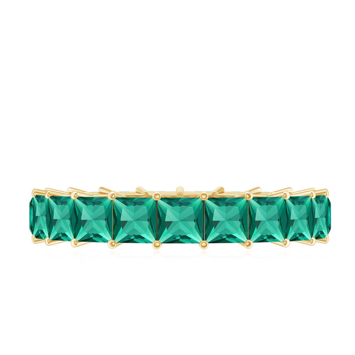 Certified Princess Cut Lab Grown Emerald Wedding Band