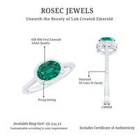 Certified Oval Lab Grown Emerald East West Engagement Ring with Diamond Halo