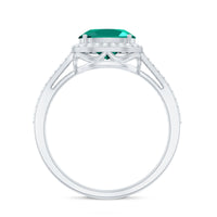 Certified Oval Lab Grown Emerald East West Engagement Ring with Diamond Halo