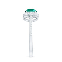 Certified Oval Lab Grown Emerald East West Engagement Ring with Diamond Halo