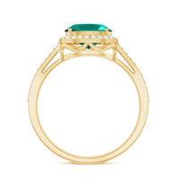 Certified Oval Lab Grown Emerald East West Engagement Ring with Diamond Halo