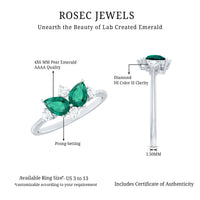 Designer Pear Shape Lab Grown Emerald Toi Et Moi Engagement Ring with Diamond