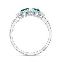Designer Pear Shape Lab Grown Emerald Toi Et Moi Engagement Ring with Diamond
