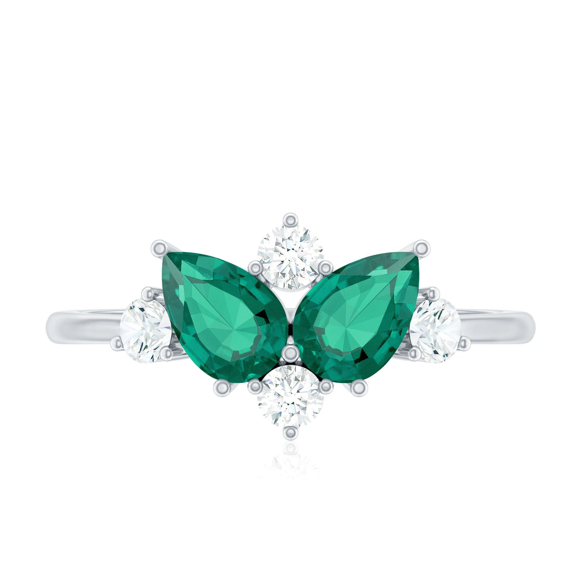 Designer Pear Shape Lab Grown Emerald Toi Et Moi Engagement Ring with Diamond