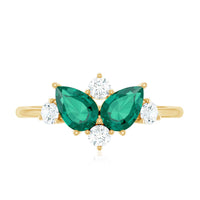 Designer Pear Shape Lab Grown Emerald Toi Et Moi Engagement Ring with Diamond