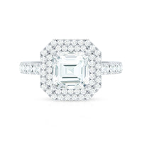 Certified Asscher Cut Moissanite Double Halo Engagement Ring