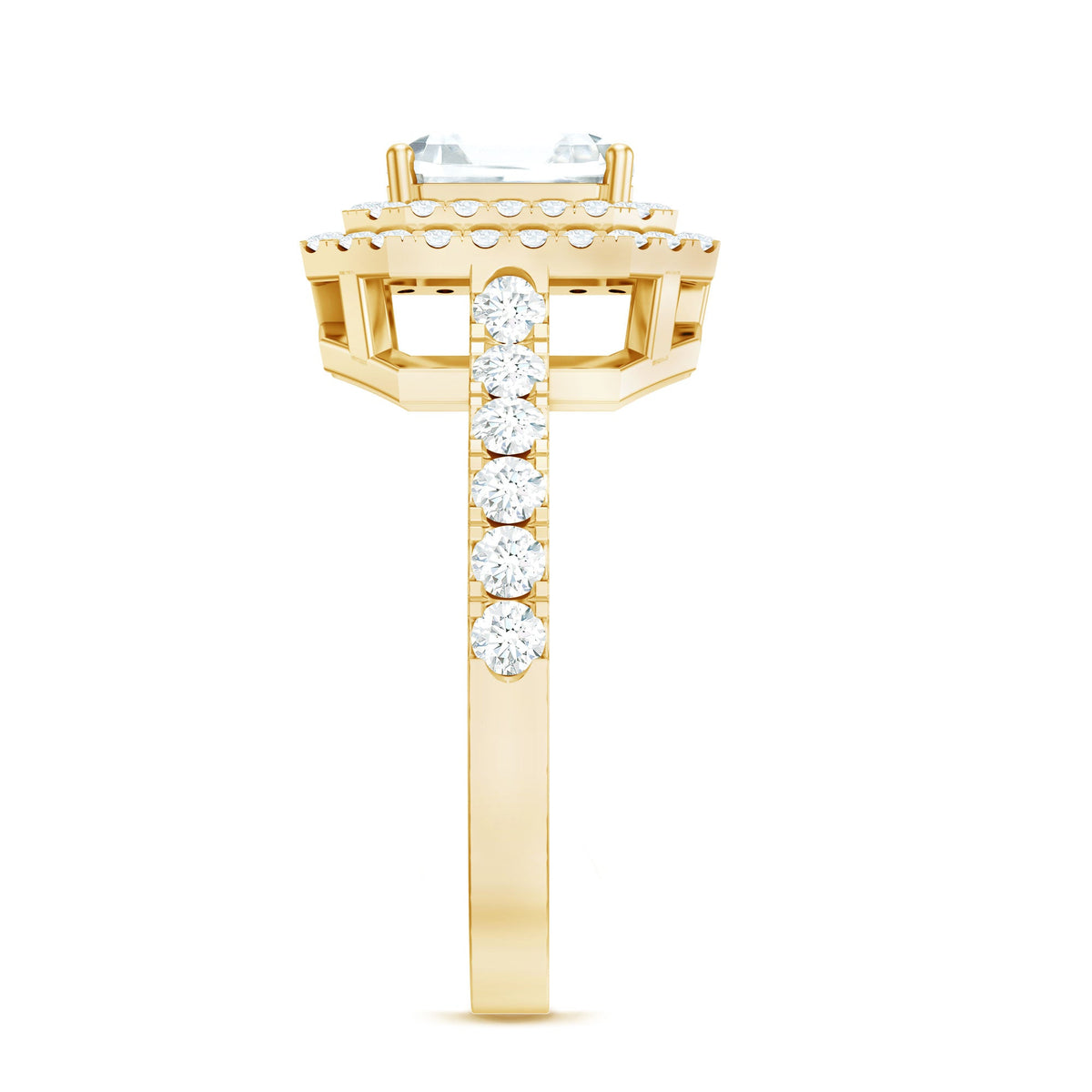 Certified Asscher Cut Moissanite Double Halo Engagement Ring