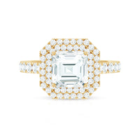 Certified Asscher Cut Moissanite Double Halo Engagement Ring