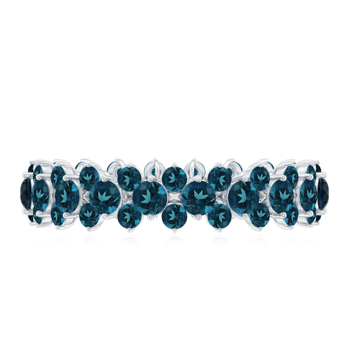 Rosec Jewels London Blue Topaz Cluster Eternity Band Ring with multiple blue topaz stones in a continuous circle design