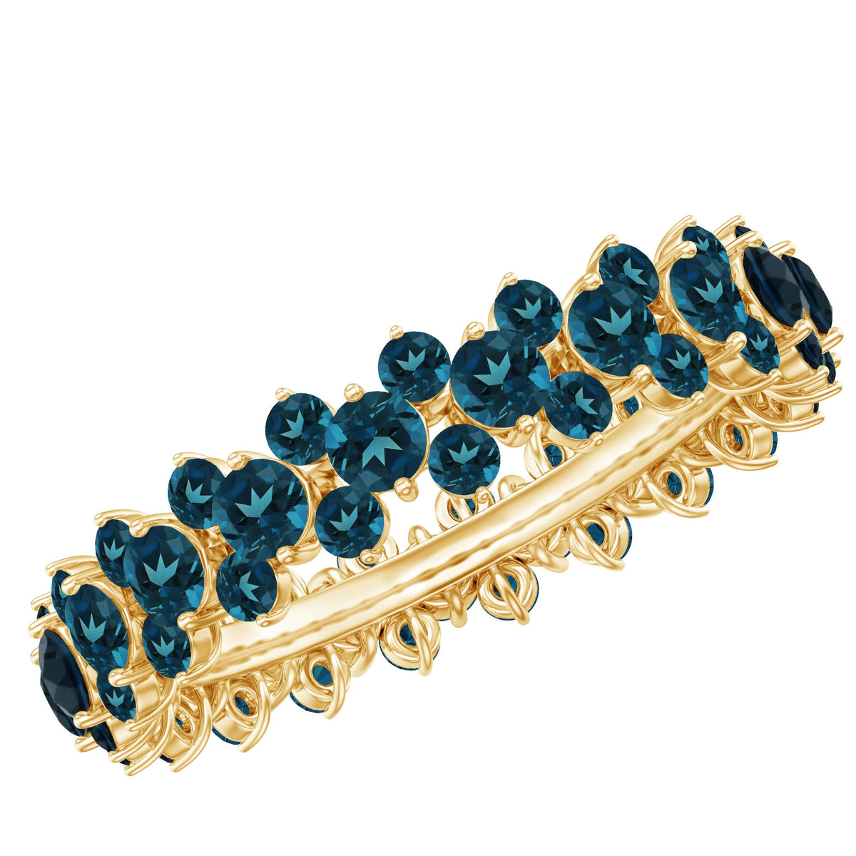 Rosec Jewels London Blue Topaz Cluster Eternity Band Ring featuring a continuous row of vibrant blue topaz gemstones.