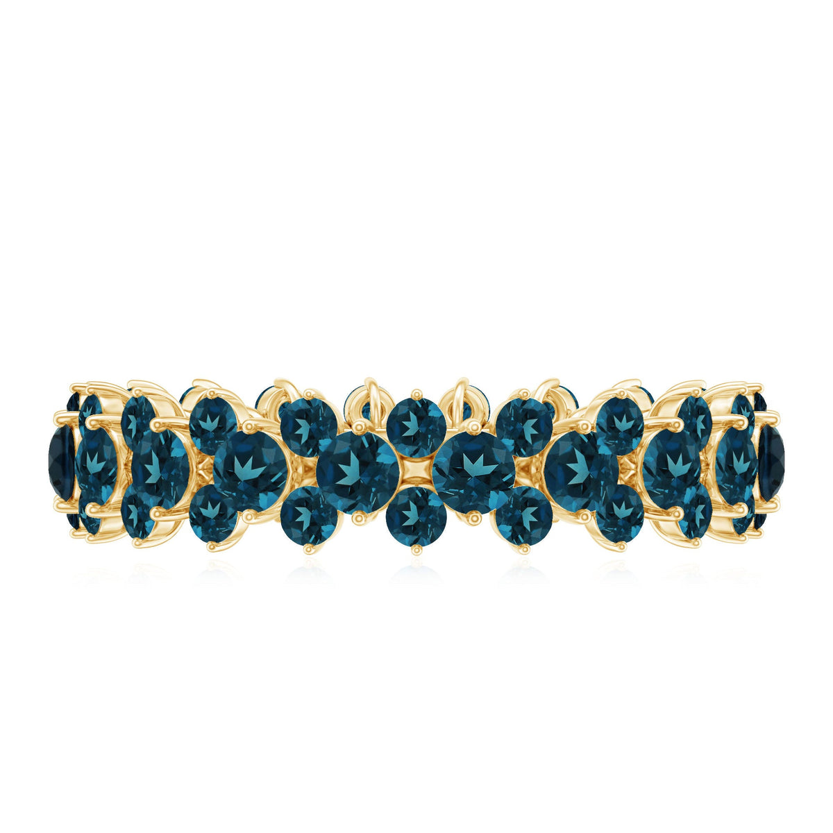Rosec Jewels London Blue Topaz cluster eternity band ring with sparkling blue gemstones and silver band.