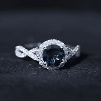 2 Carat Round London Blue Topaz Crossover Engagement Ring with Diamond Halo