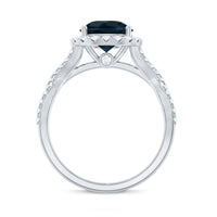 2 Carat Round London Blue Topaz Crossover Engagement Ring with Diamond Halo