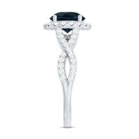 2 Carat Round London Blue Topaz Crossover Engagement Ring with Diamond Halo