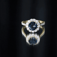 2 Carat Round London Blue Topaz Halo Engagement Ring with Moissanite