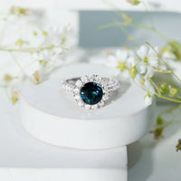 2 Carat Round London Blue Topaz Halo Engagement Ring with Moissanite