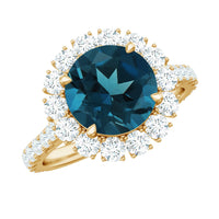 2 Carat Round London Blue Topaz Halo Engagement Ring with Moissanite