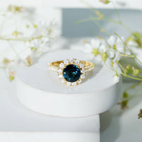 2 Carat Round London Blue Topaz Halo Engagement Ring with Moissanite