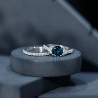 2 Carat London Blue Topaz Ring Set with Wedding Band