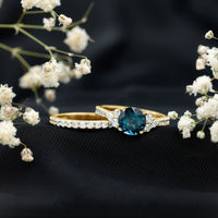 2 Carat London Blue Topaz Ring Set with Wedding Band