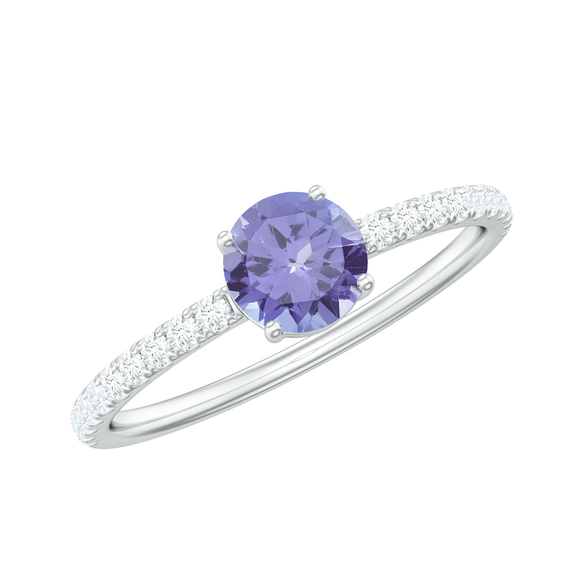 Certified real Tanzanite solitaire promise ring with diamond accents from Rosec Jewels, featuring a stunning central gemstone.