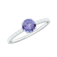 Certified real Tanzanite solitaire promise ring with diamond accents from Rosec Jewels, featuring a stunning central gemstone.