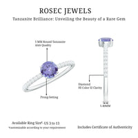 Certified real Tanzanite solitaire promise ring with diamond accents by Rosec Jewels, showcasing a central blue gemstone design.