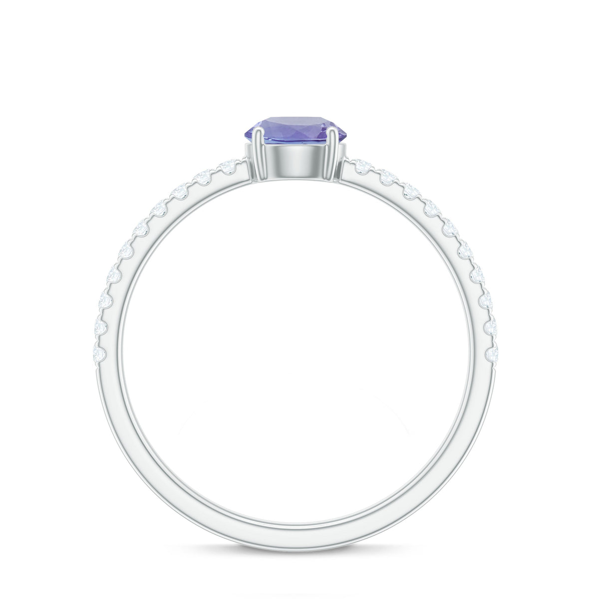 Certified real Tanzanite solitaire promise ring with diamond accents by Rosec Jewels, showcasing a stunning blue gemstone setting.