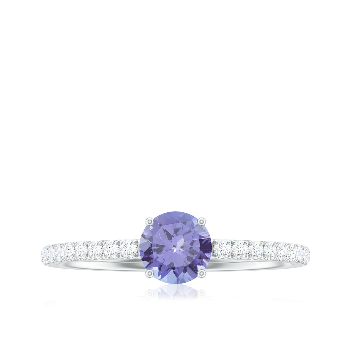 Certified real Tanzanite promise ring with diamond accents by Rosec Jewels, showcasing a solitaire Tanzanite gemstone on a ring setting.