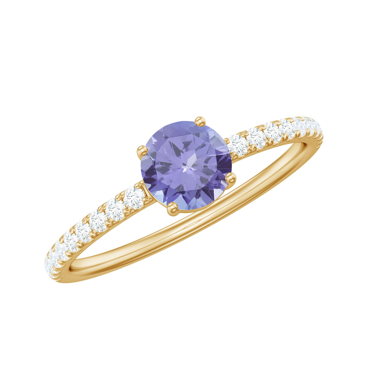 Certified real Tanzanite solitaire promise ring with diamond accents by Rosec Jewels, showcasing a stunning blue gemstone and elegant band.