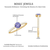 Certified real Tanzanite solitaire promise ring with diamond accents from Rosec Jewels, featuring a central blue-purple tanzanite gemstone.