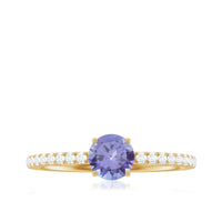 Certified real Tanzanite solitaire promise ring with a diamond accent by Rosec Jewels, showcasing a vibrant blue gemstone and elegant design.