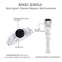 Nature Inspired Black Spinel Engagement Ring with Diamonds