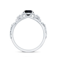 Nature Inspired Black Spinel Engagement Ring with Diamonds