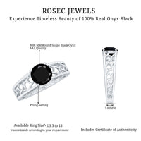 2 Carat Round Black Onyx Filigree Engagement Ring with Certificate