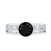 2 Carat Round Black Onyx Filigree Engagement Ring with Certificate