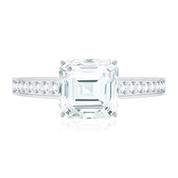 Asscher Cut 3 Carat Moissanite Solitaire Engagement Ring with Side Stones