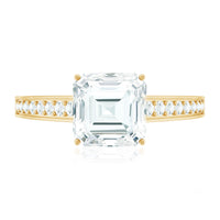 Asscher Cut 3 Carat Moissanite Solitaire Engagement Ring with Side Stones