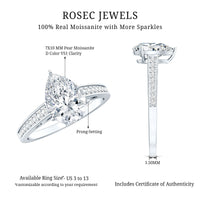 Classic Pear Cut Moissanite Solitaire Engagement Ring With Side Stones