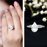 Classic Pear Cut Moissanite Solitaire Engagement Ring With Side Stones