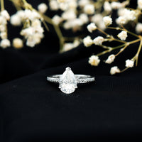 Classic Pear Cut Moissanite Solitaire Engagement Ring With Side Stones