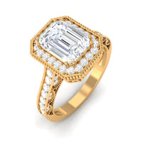 Emerald Cut Moissanite Vintage Engagement Ring