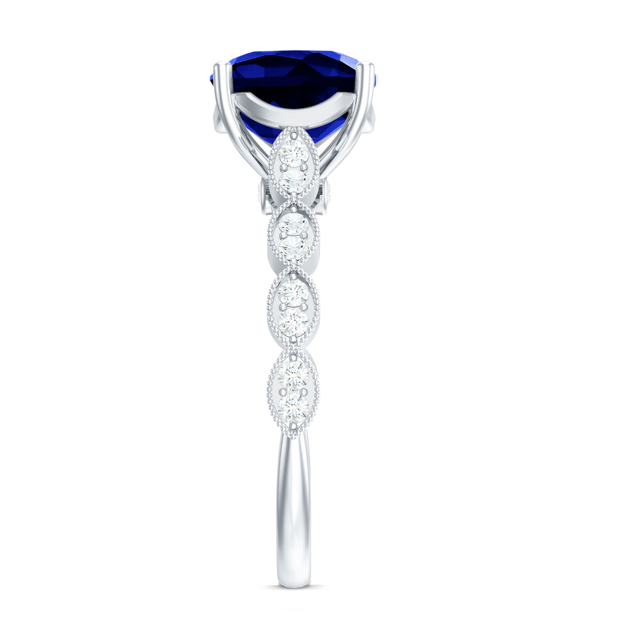 Certified 2.75 Carat Lab Grown Blue Sapphire Cushion Cut Engagement Ring with Diamond