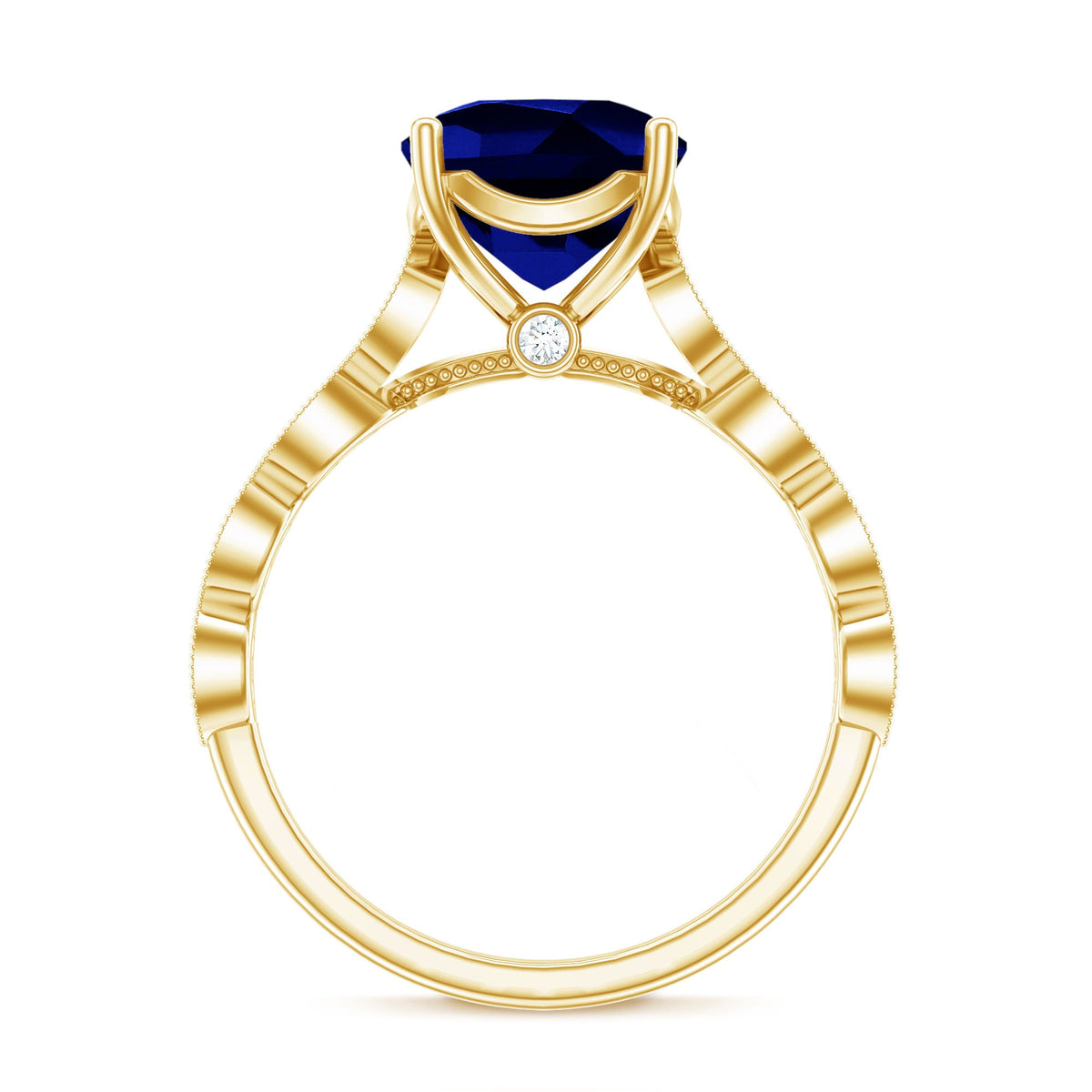 Certified 2.75 Carat Lab Grown Blue Sapphire Cushion Cut Engagement Ring with Diamond
