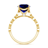 Certified 2.75 Carat Lab Grown Blue Sapphire Cushion Cut Engagement Ring with Diamond